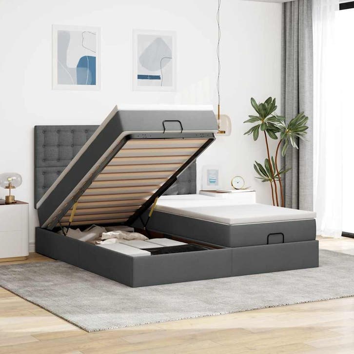 vidaXL Ottoman bed met matrassen 160x200cm stof donkergrijs, Maison & Meubles, Chambre à coucher | Lits, Envoi