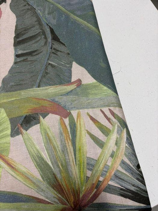 Tropische tinten 100% linnen Tropisch blad Lichte taupe, Antiek en Kunst, Antiek | Tapijten, Tafelkleden en Textiel