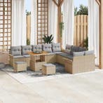 vidaXL Tuinbank Set met kussen 13 pcs Beige poly rattan, Verzenden, Nieuw