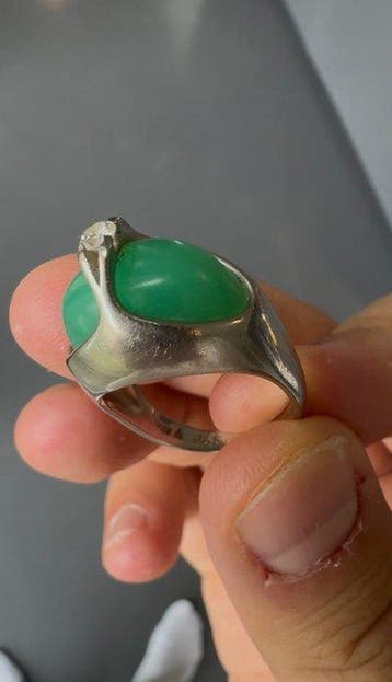 Ring - 18 karaat Witgoud - 18K witgoud, chrysoprase