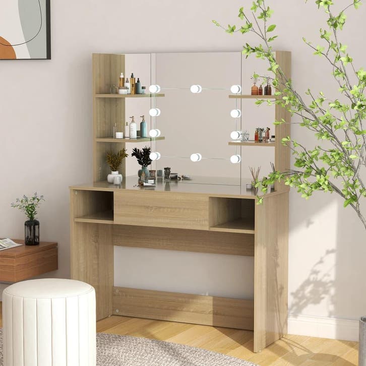 vidaXL Kaptafel met LED-verlichting 100x40x135 cm MDF, Maison & Meubles, Tables | Coiffeuses, Envoi