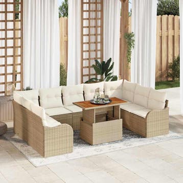 vidaXL Tuinbank Set 10 st Beige Poly rattan, Verzenden, Nieuw