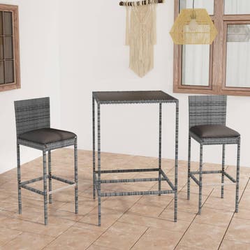 vidaXL 3-delige Tuinbarset met kussens poly rattan grijs, Verzenden