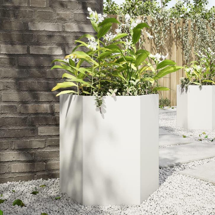 vidaXL Plantenbak zeshoek 46x40x45 cm staal wit, Tuin en Terras, Bloempotten, Nieuw, Verzenden