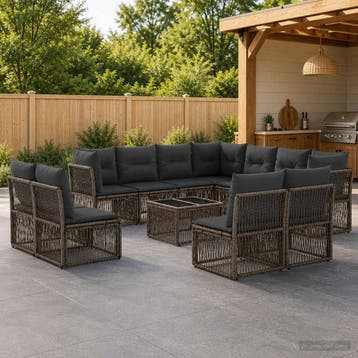 vidaXL Tuinbank Set 12 st Grijs poly rattan, Verzenden, Nieuw