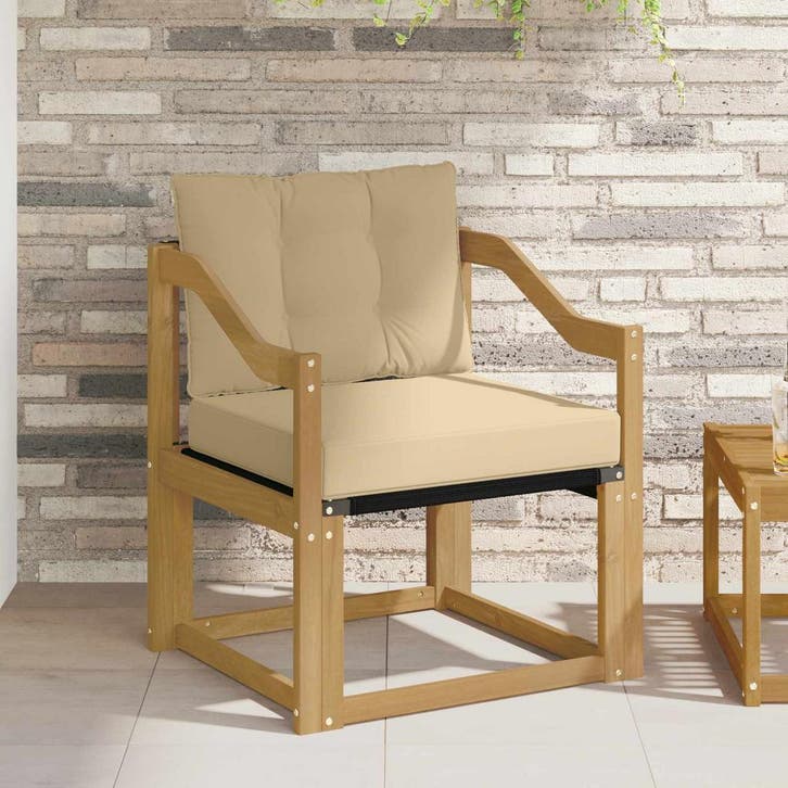vidaXL Buitensofa Massief Acacia Hout wit en beige, Tuin en Terras, Tuinsets en Loungesets, Nieuw, Verzenden