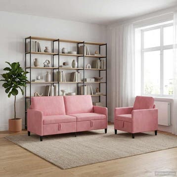 vidaXL Sofa Set Met Opslag 2 st Roze Polyester, Verzenden, Nieuw