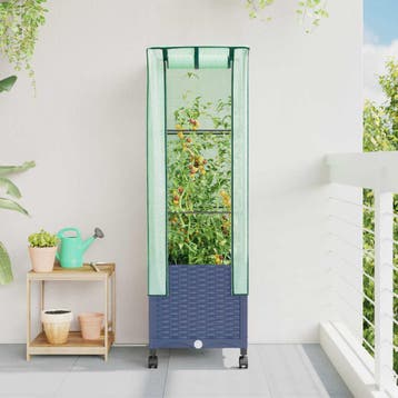 vidaXL Tuinschutting met Kasbedekking en Wielen Blauw Grijs, Verzenden, Nieuw