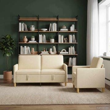 vidaXL Sofa Set Met Opslag 2 pcs Crèmekleurig Polyester, Verzenden, Nieuw