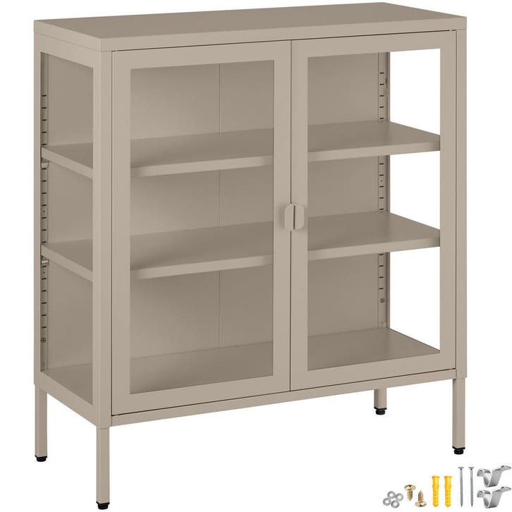 tectake metalen vitrinekast - taupe, Maison & Meubles, Armoires | Mobilier de télévision, Envoi