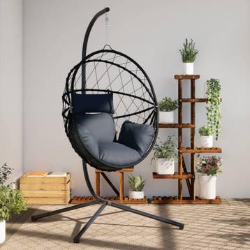 vidaXL Hangstoel met standaard rattan en staal, Verzenden