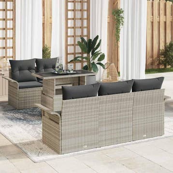 vidaXL Tuinbank Set 6 st Lichtgrijs [Synthetisch]: Poly Riet, Verzenden, Nieuw