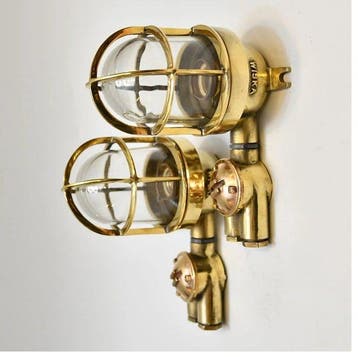Lampe murale - Laiton, Verre - Lampe à cage industrielle