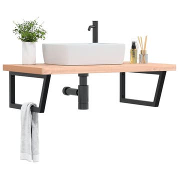 vidaXL Badkamer wandschap staal en massief beukenhout, Verzenden, Nieuw