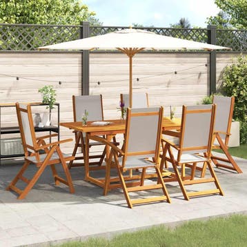 vidaXL 7-delige Tuinset massief acaciahout en textileen, Tuin en Terras, Verzenden, Nieuw, Tuinset