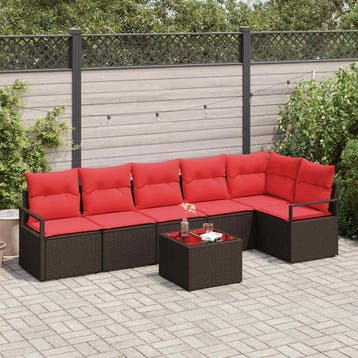 vidaXL Tuinbank Set 7 st Bruin en Rood poly rattan, Verzenden