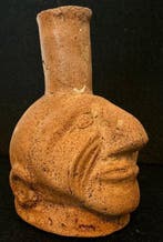 Precolumbiaans Moche portretkopvat van een oude gerimpelde