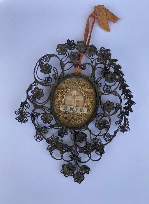 Antiek Reliekhouder - Metaal, Glas, Textiel - 1800-1850 -, Antiek en Kunst, Kunst | Niet-Westerse kunst