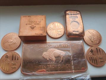 1,282 kg - Koper - various refineries (Zonder minimumprijs), Timbres & Monnaies, Métaux nobles & Lingots