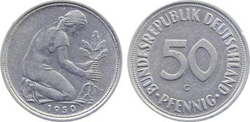 Duitsland 50 Pfennig 1950 G magnetisch J 384, Verzenden