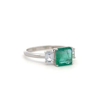 Bague - 14 carats Or blanc - 1.66ct. tw. Émeraude - Saphir