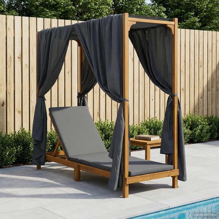 vidaXL Enkele zonnebed met luifel en gordijnen Massief, Jardin & Terrasse, Chaises longues, Envoi