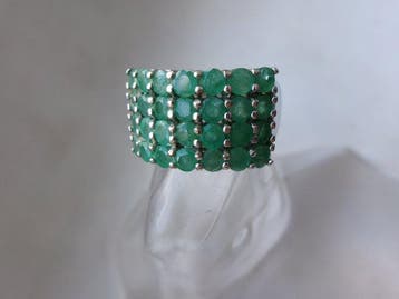 Argent, Émeraudes - Bague - Style Art déco
