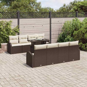 vidaXL Tuinbank Set met kussen 7 pcs Bruin Poly rattan, Verzenden, Nieuw