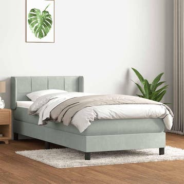 vidaXL Boxspring met matras fluweel lichtgrijs 90x220 cm, Verzenden, Nieuw