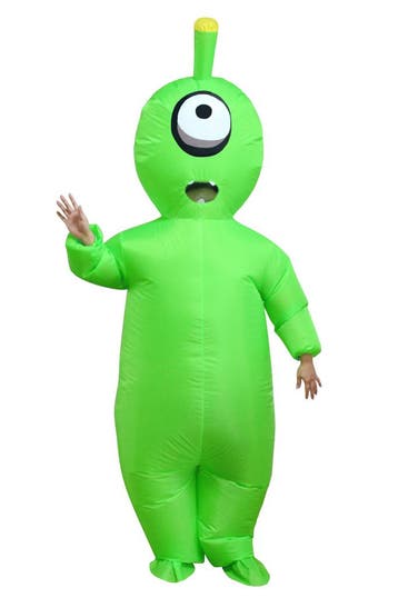 KIMU® Opblaas Kostuum Eenoog Alien Opblaasbaar Pak Alienpak, Ophalen of Verzenden, Nieuw
