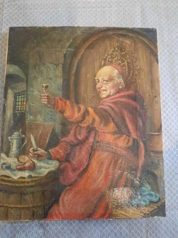 European School (XIX-XX) - Cardenal brindando en una bodega, Antiquités & Art, Art | Peinture | Classique