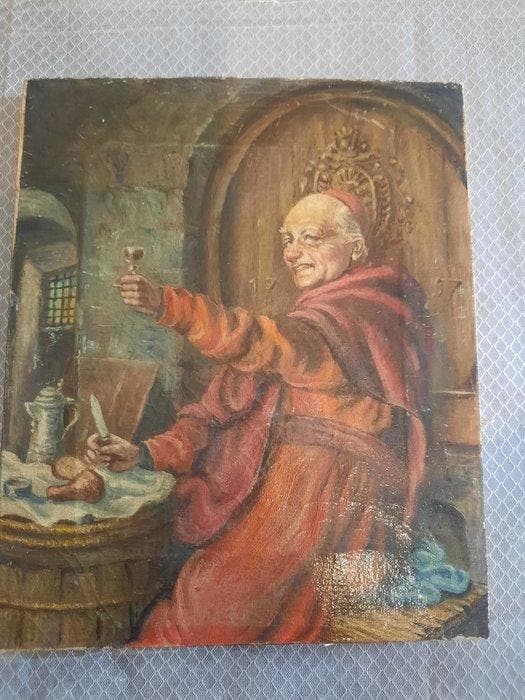 European School (XIX-XX) - Cardenal brindando en una bodega, Antiquités & Art, Art | Peinture | Classique