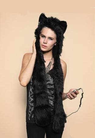 KIMU® Hood Zwarte Panter Muts met Sjaal Wanten Oortjes Faux, Kleding | Dames, Ophalen of Verzenden, Nieuw