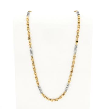 Bicolor gouden Marine/Fantasieschakel ketting met zirconia, Handtassen en Accessoires, Kettingen, Gebruikt, Ophalen of Verzenden