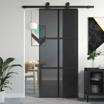 vidaXL Schuifdeur 90x205 cm gehard glas en aluminium zwart, Verzenden, Nieuw