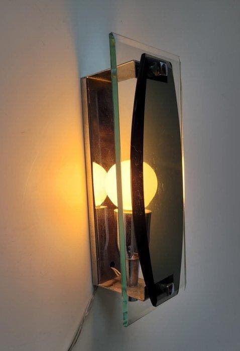 Attributed to Veca - Wandlamp (2) - Glas, Metaal, Antiquités & Art, Antiquités | Éclairage