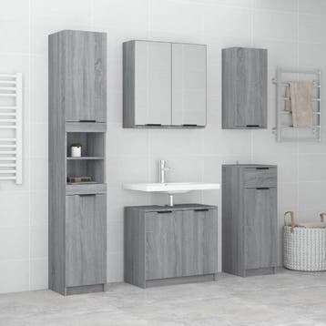 vidaXL 5-delige Badkamerkastenset bewerkt hout grijs sonoma, Verzenden, Nieuw