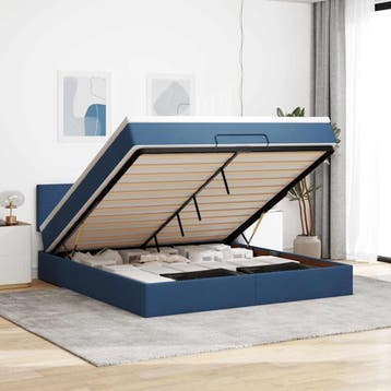 vidaXL Bed poef met matras en LEDs 180x200 cm stof blauw, Verzenden, Nieuw