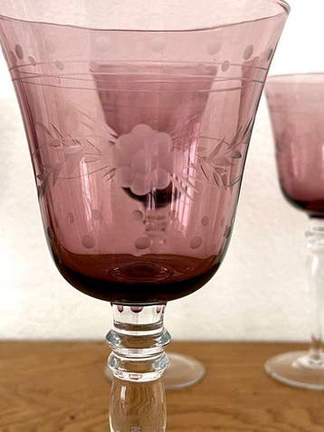 Wijnglas (6) - Kristal - Amethyst, Antiek en Kunst