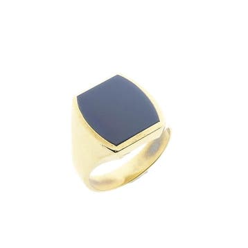 Gouden pinkring met blauwe lagensteen; Heren, Gebruikt, Heer, Ophalen of Verzenden, 17 tot 18