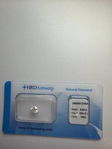 1 pcs Diamant (Natuurlijk) - 0.64 ct - Rond - E - VVS2 - HRD