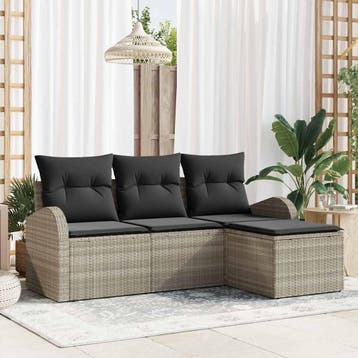 vidaXL Bankstel 4 st Lichtgrijs poly rattan, Verzenden, Nieuw