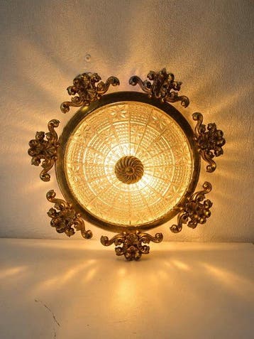 Plafondlamp - Plafondlamp van vintage goudkleurig metaal en