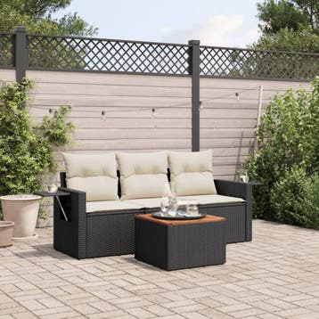 vidaXL 4-delige Loungeset met kussens poly rattan zwart, Verzenden, Loungeset