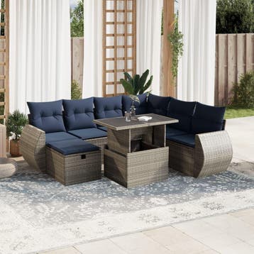 vidaXL 8-delige tuinbankset met kussens, grijs polyrotan, Verzenden, Nieuw