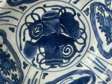 Ming-dynastie Kraakstijl Blauwe en Witte Grote Kom -