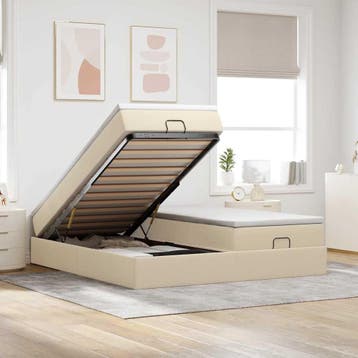vidaXL Ottoman bed met matrassen 200x200cm stof crèmekleurig, Huis en Inrichting, Verzenden, Nieuw