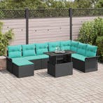 vidaXL Tuinbank Set met kussen 9 pcs Zwart Poly Riet, Tuin en Terras, Verzenden, Nieuw