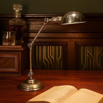 Tafel en bureaulampen Messing Bureaulamp Darwin Antiek Zilve, Maison & Meubles, Verzenden