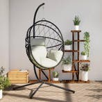 vidaXL Hangstoel met standaard rattan en staal beige, Verzenden, Nieuw